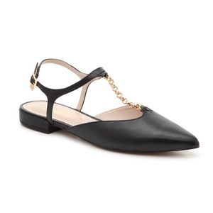NWOT Nanette Lepore Angeline Flat size 7, black womens flats pumps with chain